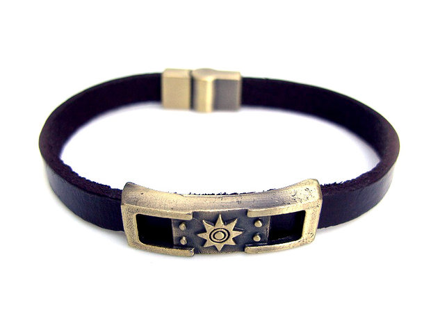 Armband leder / staal - zon