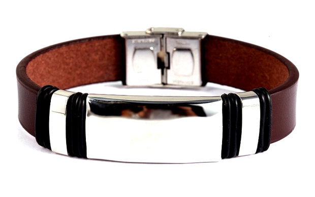 Armband leder / staal - bruin