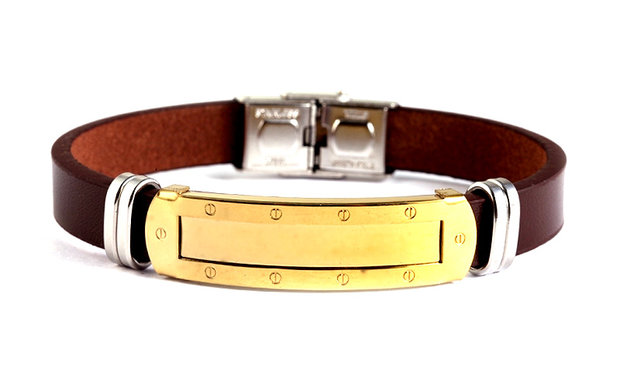 Armband leder / staal - bruin