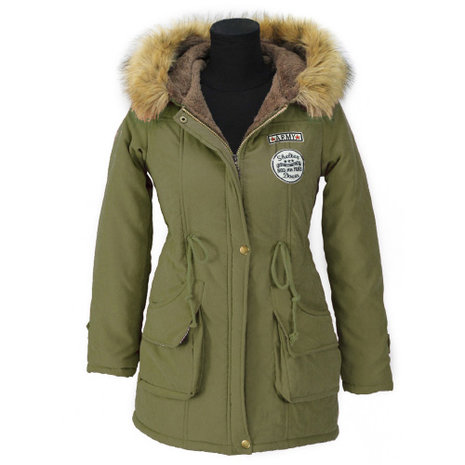 Dames halflange winterjas / parka met voering - leger