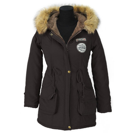 Dames halflange winterjas / parka met voering - zwart