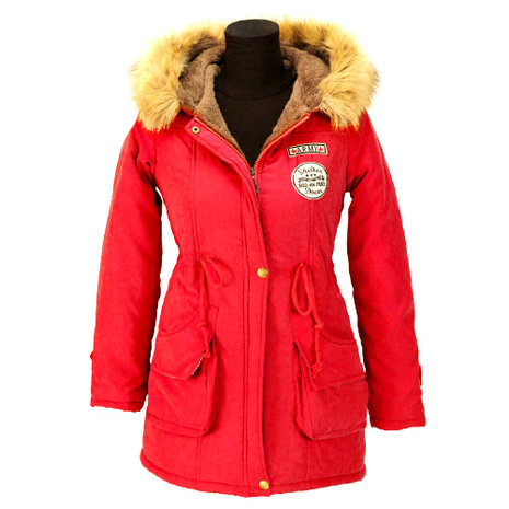 Dames halflange winterjas / parka met voering - rood