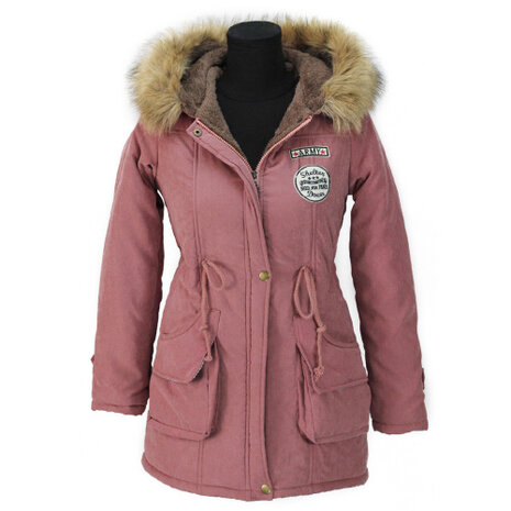 Dames halflange winterjas / parka met voering - oudroze