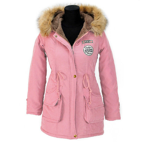 Dames halflange winterjas / parka met voering - roze