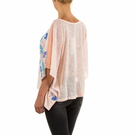 Dames shirt met korte mouw - roze / vlinders