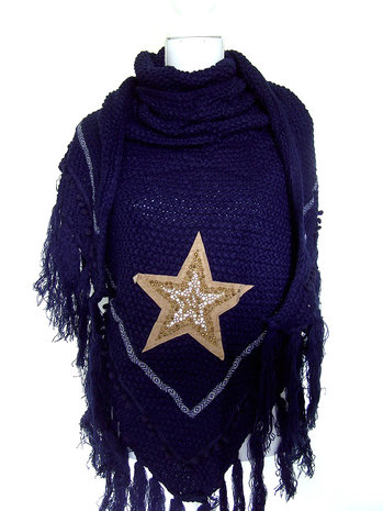 Dames poncho / omslagdoek met ster - donkerblauw