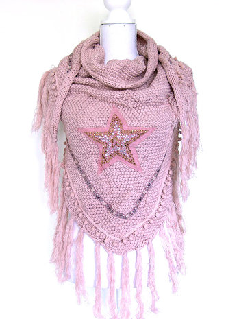 Dames poncho / omslagdoek met ster - roze