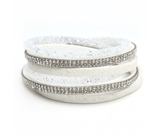 Dames armband / wikkelarmband met strass - wit