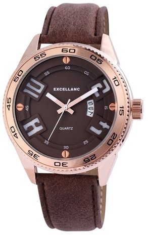 Excellanc XXL horloge met lederen band - bruin / rosé
