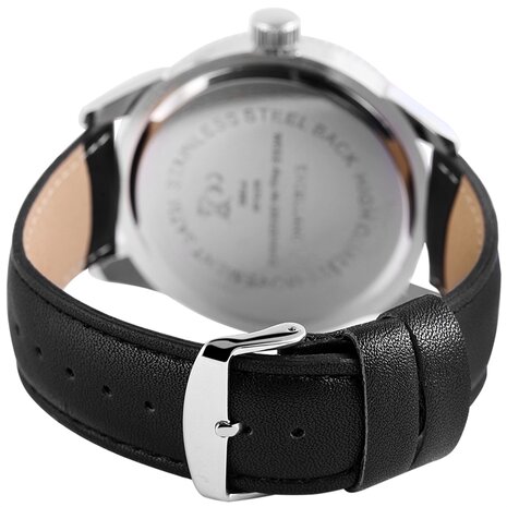 Excellanc XXL horloge met lederen band - zwart / zilver