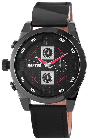 Raptor XXL horloge met lederen band - zwart