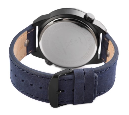Raptor dualtime XXL horloge met lederen band - blauw