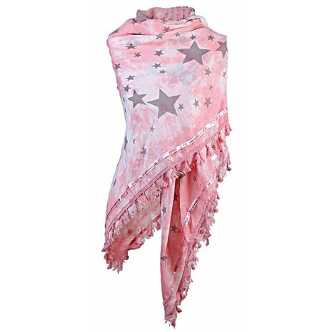 Dames driehoek sjaal / poncho met sterren - roze