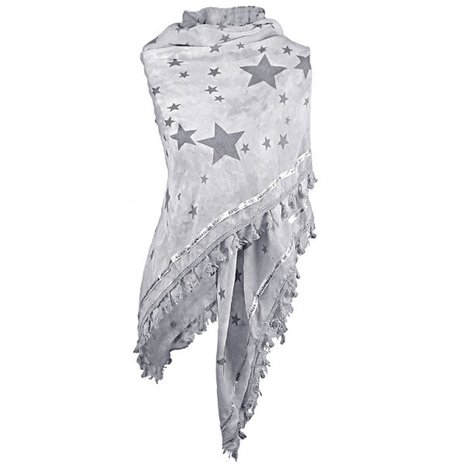 Dames driehoek sjaal / poncho met sterren - grijs