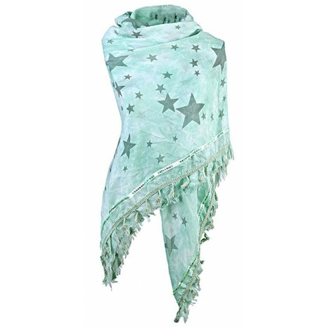 Dames driehoek sjaal / poncho met sterren - mint