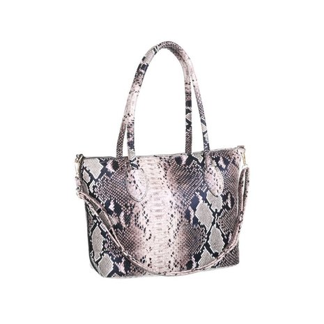 Dames tas / handtas middelgroot met slangenprint - oudroze / bruin