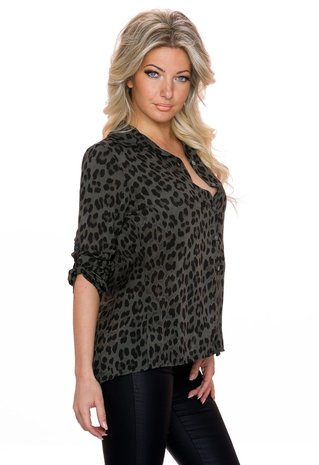 Dames blouse met panterprint - legergroen