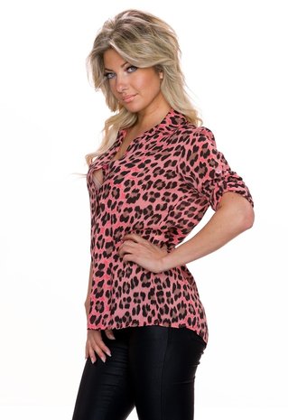 Dames blouse met panterprint - koraal