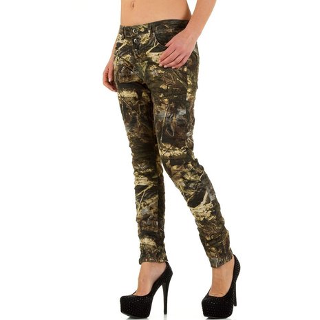 Dames broek / skinny jeans met print - leger