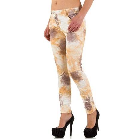 Dames broek / skinny jeans met print - camel / beige