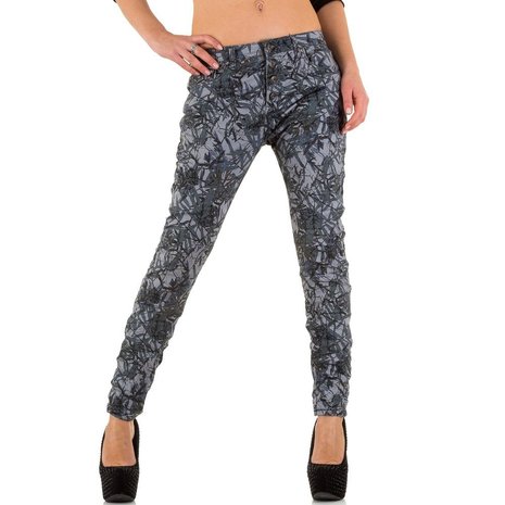 Dames broek / skinny jeans met print - grijs