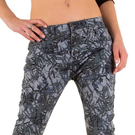 Dames broek / skinny jeans met print - grijs