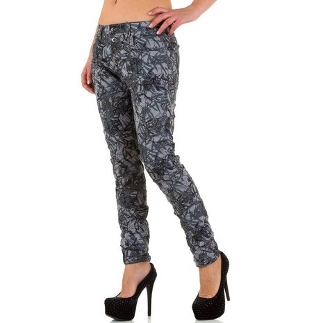 Dames broek / skinny jeans met print - grijs