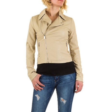 Dames biker jas / leatherlook jack - beige