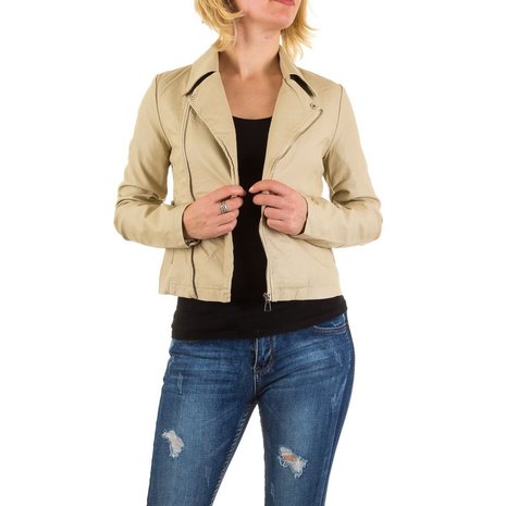 Dames biker jas / leatherlook jack - beige