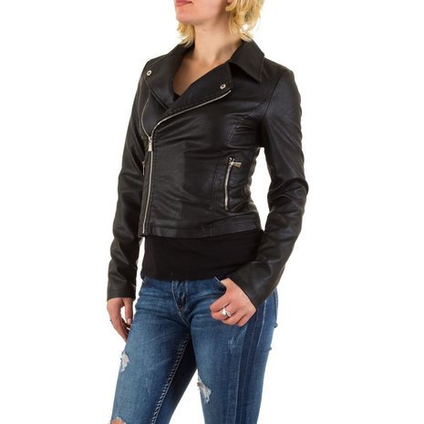 Dames biker jas / leatherlook jack - zwart