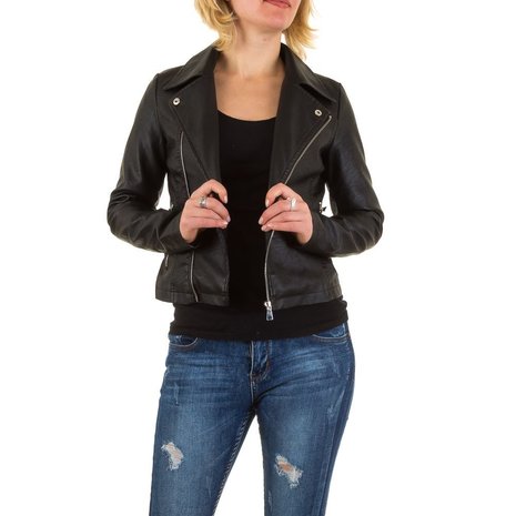 Dames biker jas / leatherlook jack - zwart