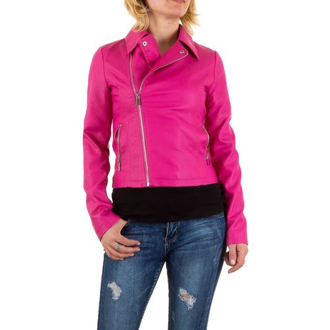 Dames biker jas / leatherlook jack - fuchsia