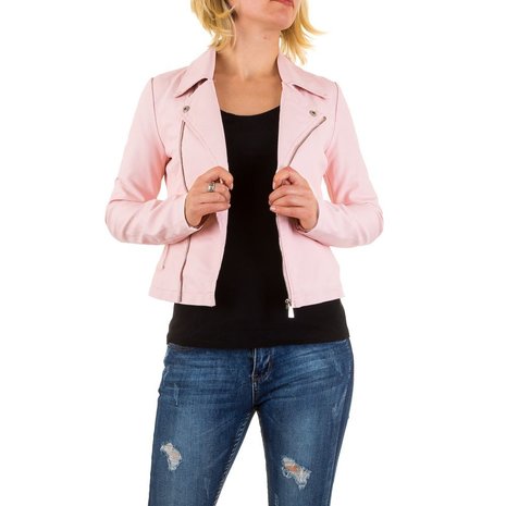 Dames biker jas / leatherlook jack - roze