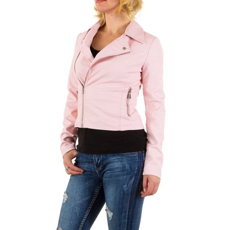 Dames biker jas / leatherlook jack - roze