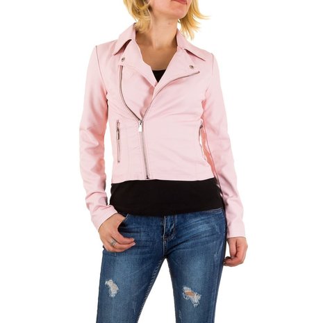 Dames biker jas / leatherlook jack - roze