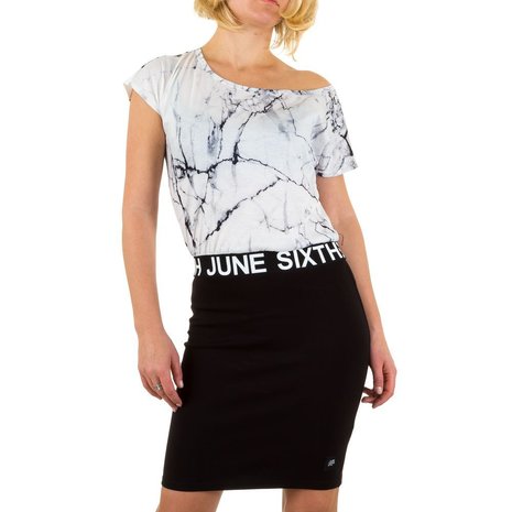 Dames jurk marmer / marble dress - wit / zwart