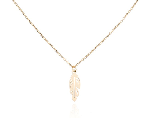 Ketting met hanger veer - edelstaal gold plated