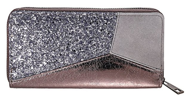 Dames portemonnee met glitter - bruin / grijs