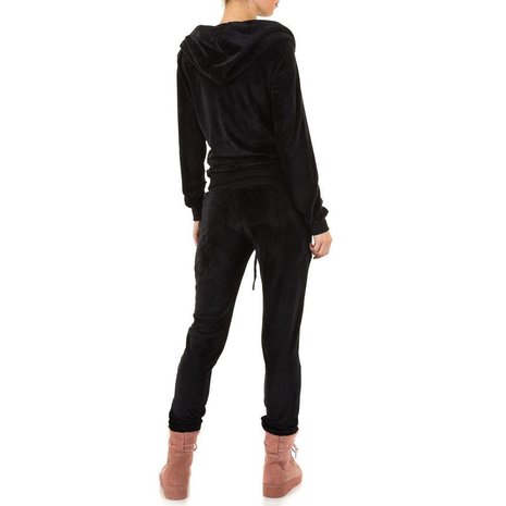 Dames velvet huispak / velours joggingpak - zwart
