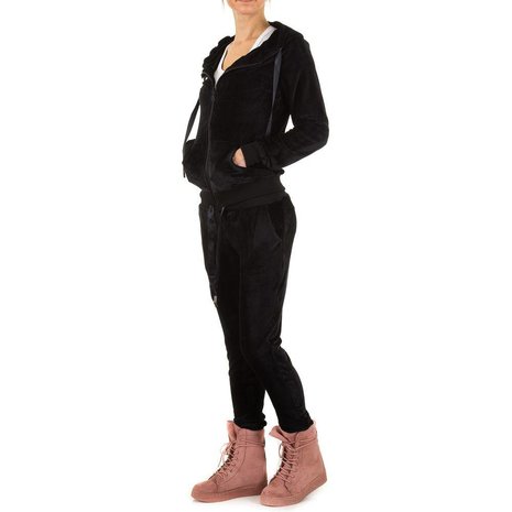 Dames velvet huispak / velours joggingpak - zwart