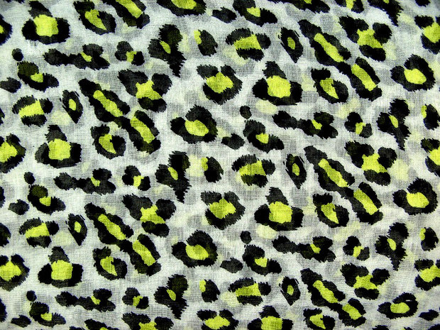 Sjaal panterprint -  zwart / wit / fluor geel