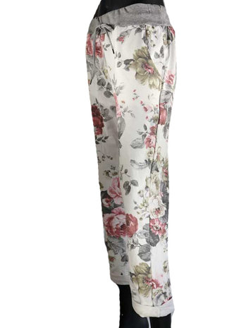 Dames comfy broek met bloemenprint - roze / wit