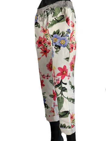 Dames comfy broek met bloemenprint - roze / groen