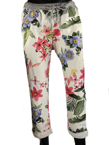 Dames comfy broek met bloemenprint - roze / groen
