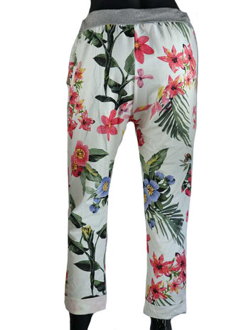 Dames comfy broek met bloemenprint - roze / groen