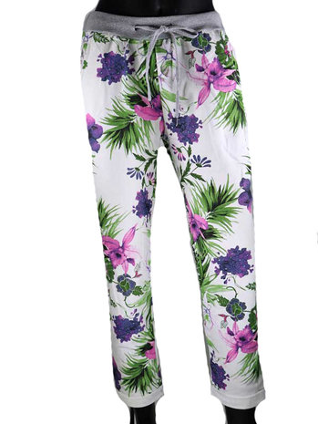 Dames comfy broek met bloemenprint - paars / groen