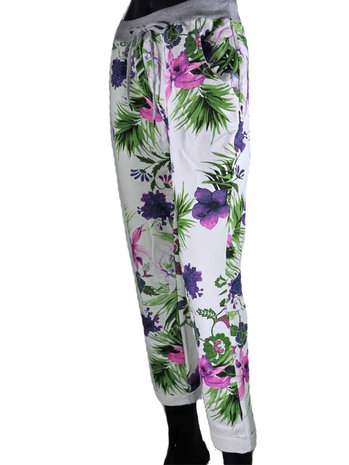 Dames comfy broek met bloemenprint - paars / groen