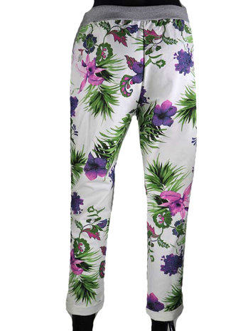 Dames comfy broek met bloemenprint - paars / groen