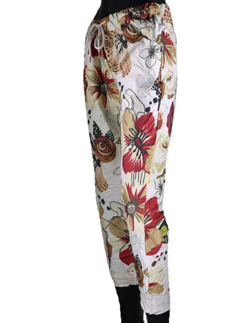 Dames comfy broek met bloemenprint - rood / beige