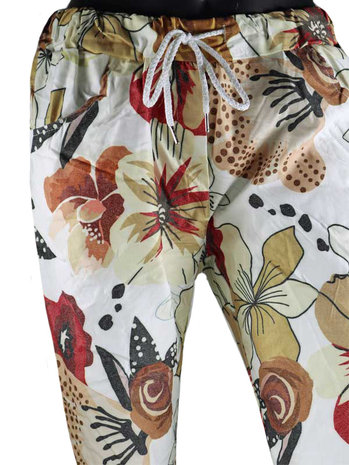 Dames comfy broek met bloemenprint - rood / beige